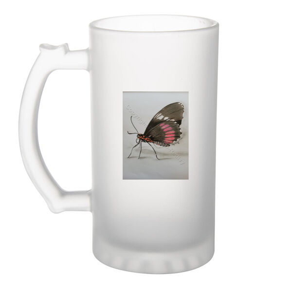 Black butterfly  - Frosted Glass Beer Mug Thumbnail